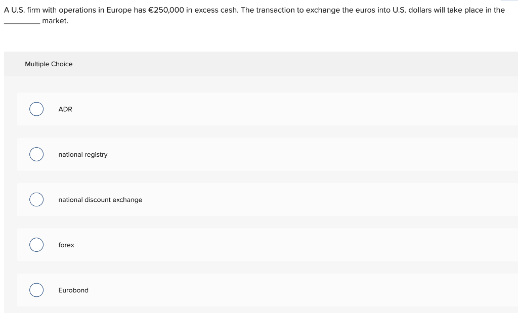 Solved A U.S. firm with operations in Europe has €250,000 in | Chegg.com