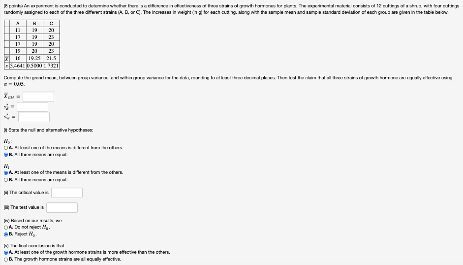 Solved (8 points) An experiment is conducted to determine | Chegg.com