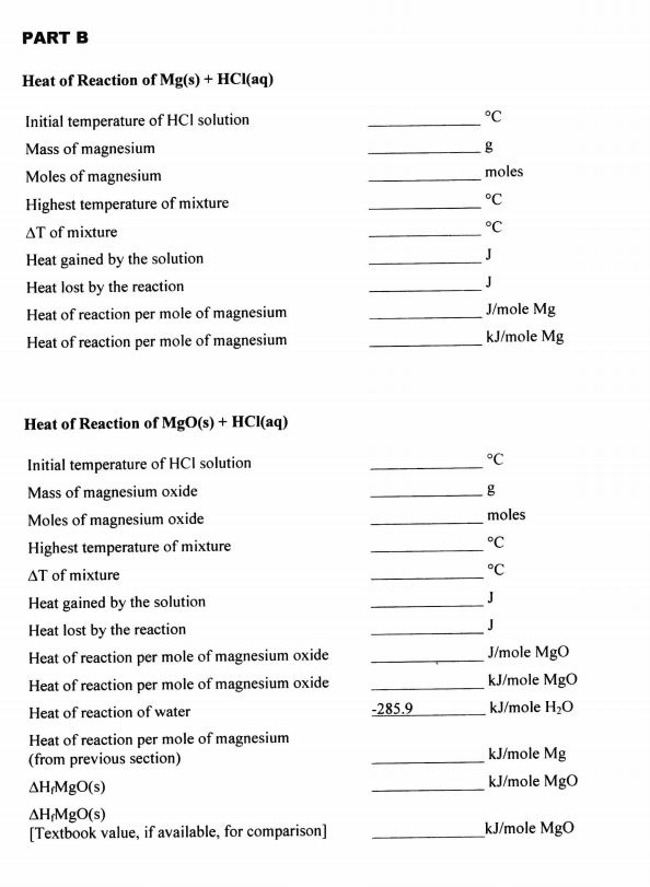 Part A Heat Of Neutralization Of Hcl Aq Naoh Aq