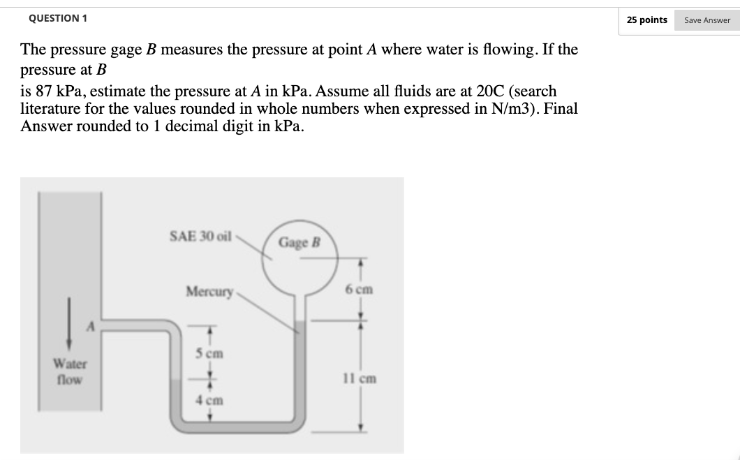 Solved Topic : Hydraulics The Pressure Gage B Measures The | Chegg.com