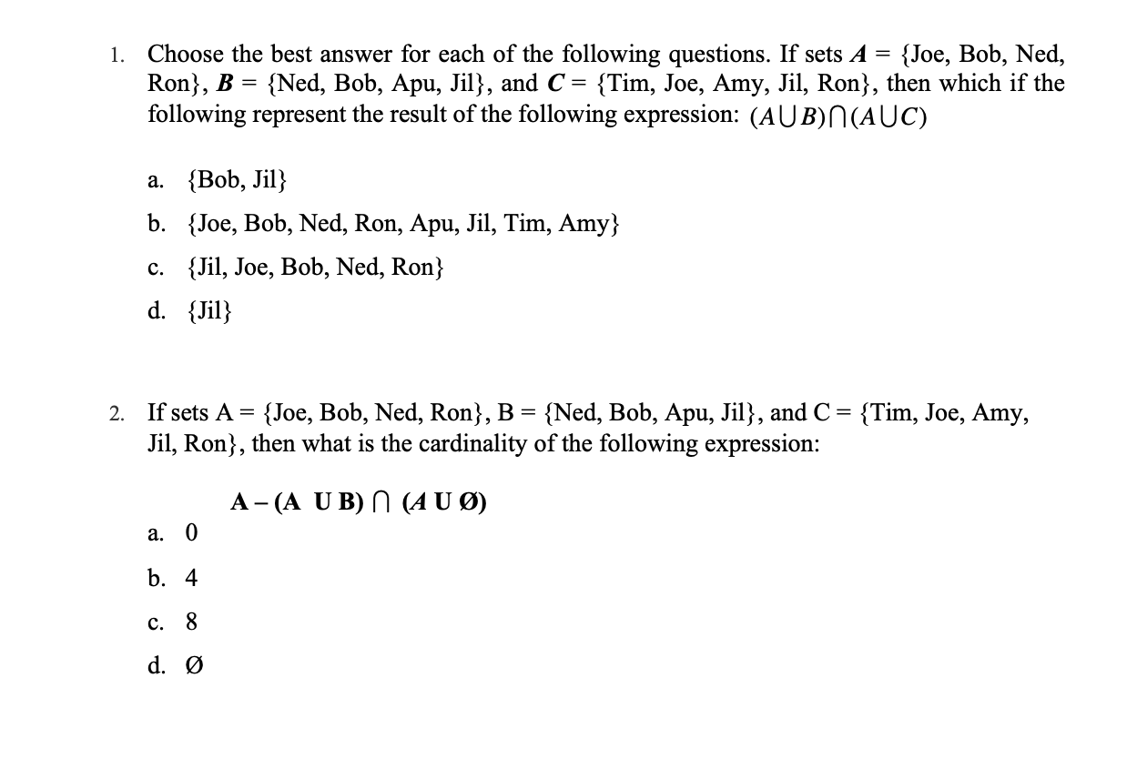 Solved 1. Choose the best answer for each of the following | Chegg.com