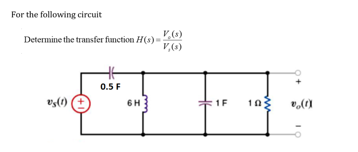 Solved For the following circuit Determine the transfer | Chegg.com