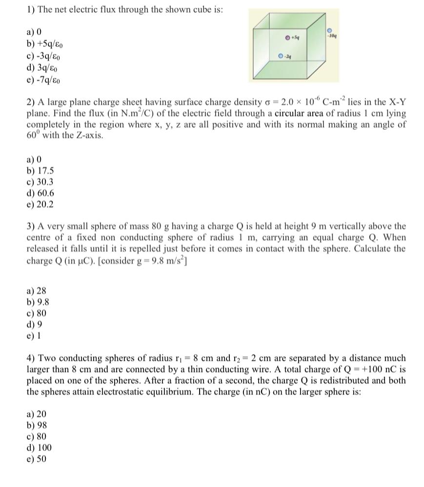 Solved 1 The Net Electric Flux Through The Shown Cube Is Chegg Com