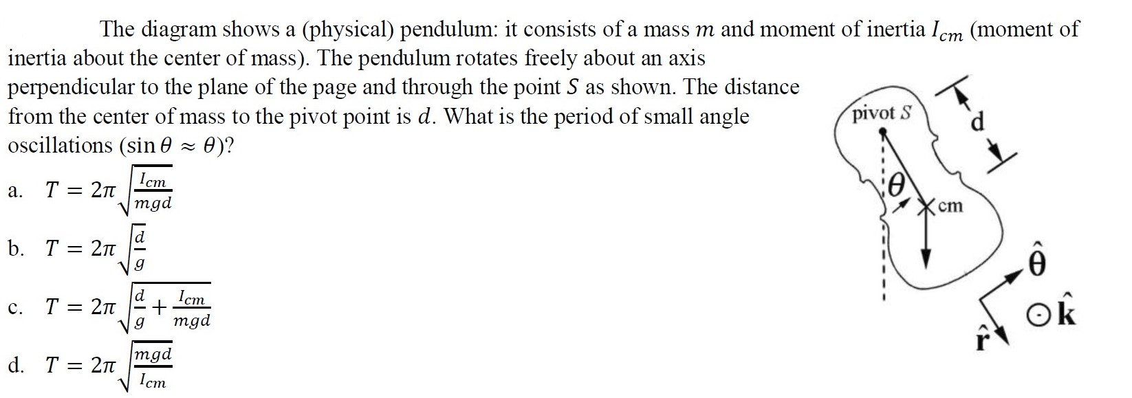 Solved The diagram shows a (physical) pendulum: it consists | Chegg.com