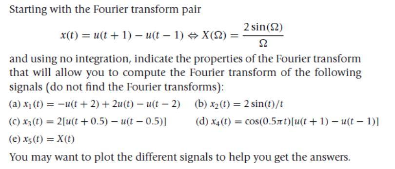 Solved Starting with the Fourier transform pair x(t) = u(t | Chegg.com