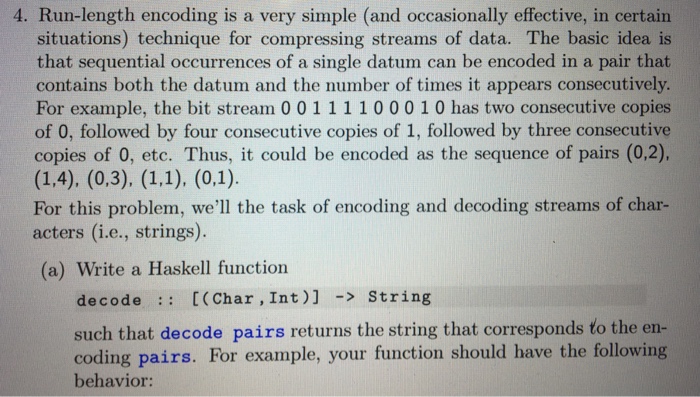4. Run-length encoding is a very simple (and | Chegg.com