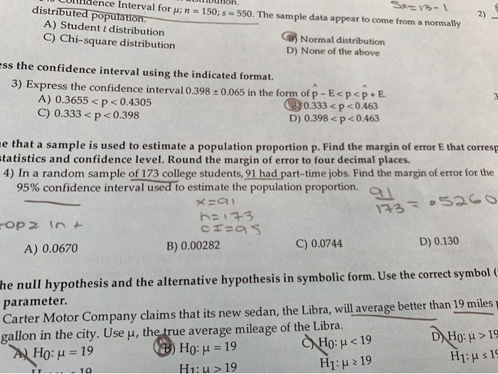 Solved Sxe13 Ence Interval For U N 150 S 550 The Sa Chegg Com