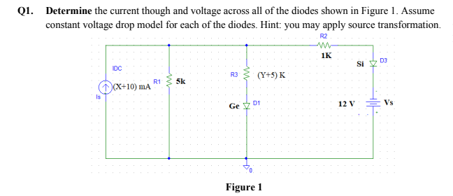 Solved Q1. Determine the current though and voltage across | Chegg.com