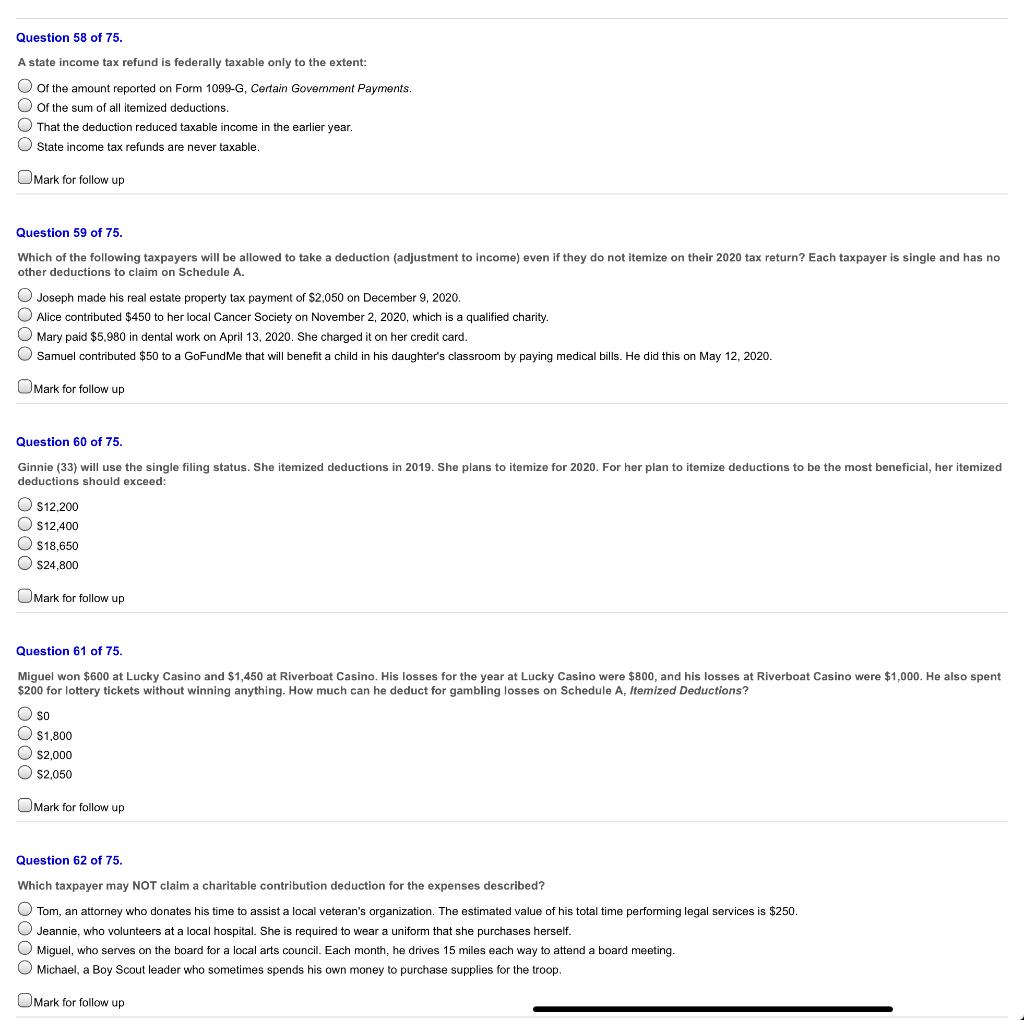 Solved Question 58 of 75. A state tax refund is