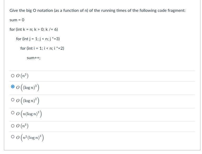 Solved Give The Big O Notation (as A Function Of N ) Of The | Chegg.com