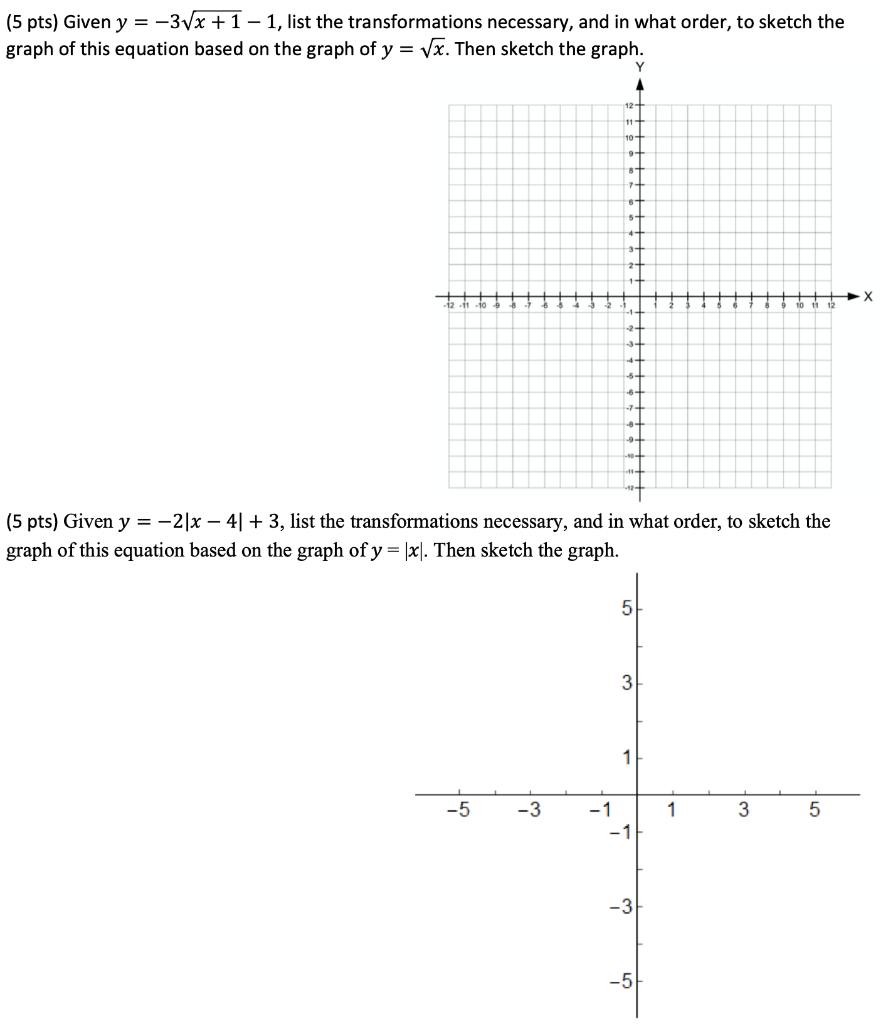 Solved (5 pts) Given y=−3x+1−1, list the transformations | Chegg.com