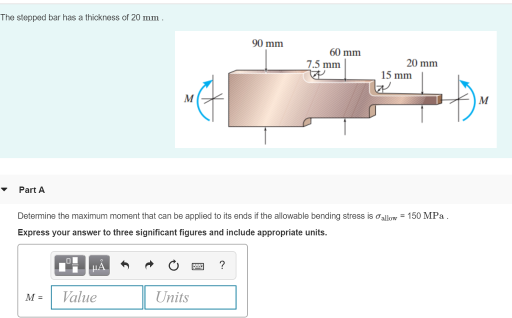 Solved The Stepped Bar Has A Thickness Of 20 Mm 90 Mm 60 Mm | Chegg.com