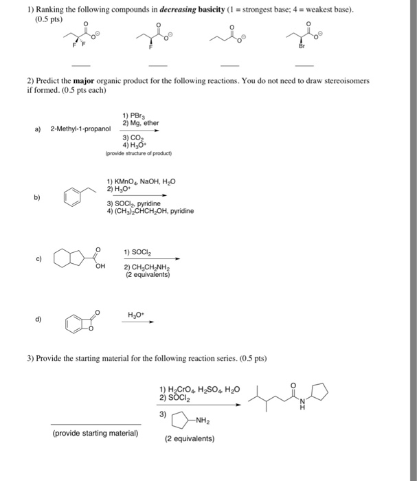 Solved I) Ranking the following compounds in decreasing | Chegg.com