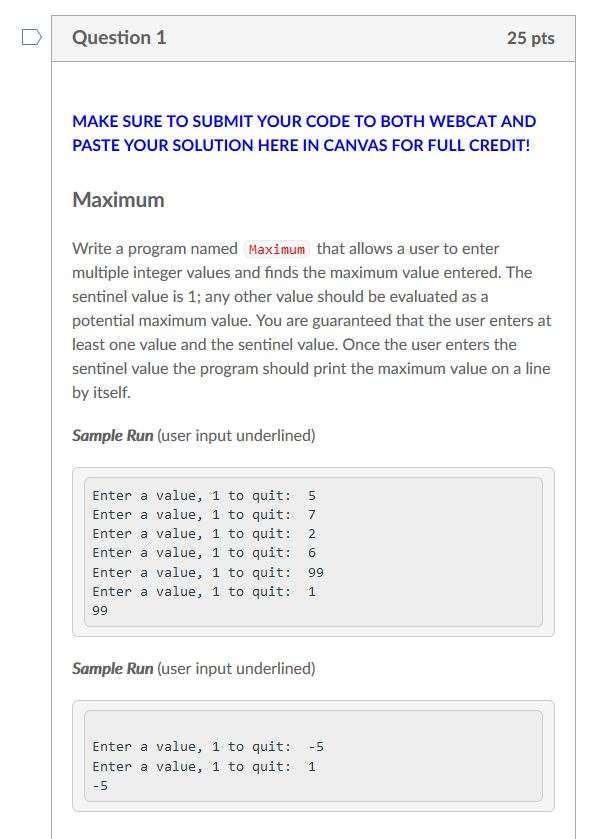 Solved D | Question 1 25 pts MAKE SURE TO SUBMIT YOUR CODE | Chegg.com