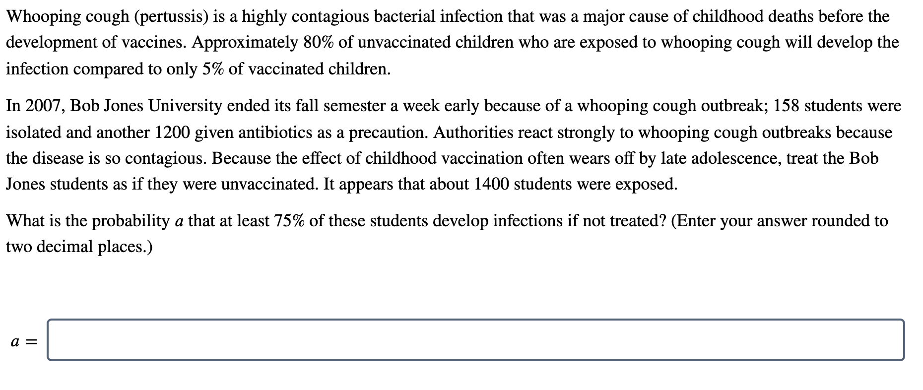 Solved Whooping cough (pertussis) is a highly contagious  Chegg.com