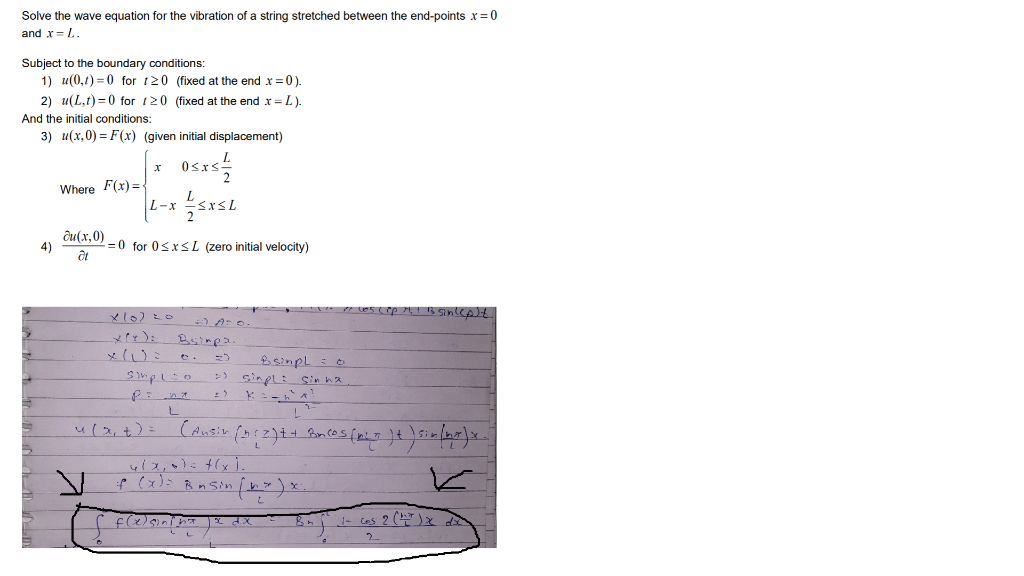 Solved Solve the wave equation for the vibration of a string | Chegg.com