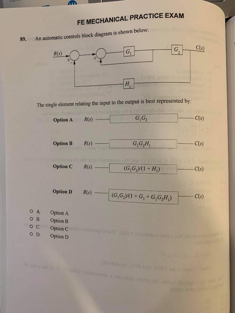 Solved FE MECHANICAL PRACTICE EXAM 89. An automatic controls