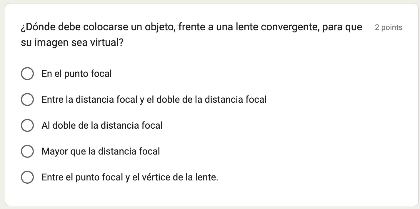 ¿Dónde debe colocarse un objeto, frente a una lente convergente, para que 2 points su imagen sea virtual? En el punto focal E