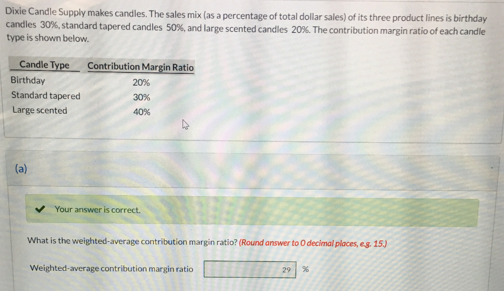 Solved Dixie Candle Supply makes candles. The sales mix (as