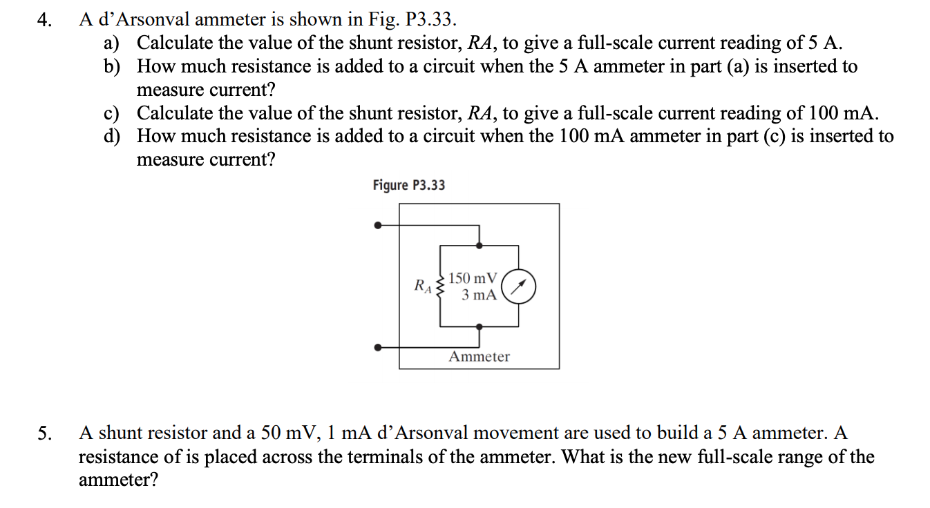 Solved 4. A d’Arsonval ammeter is shown in Fig. P3.33. a)