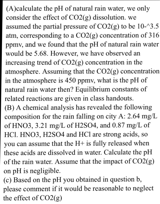(A)calculate the pH of natural rain water, we only