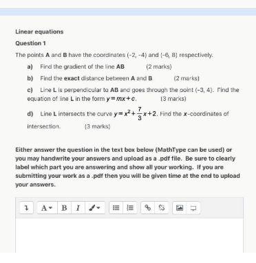 Solved Linear equations: Question 1 The points A and B have | Chegg.com