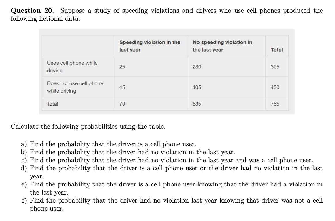 Solved Question 20. Suppose a study of speeding violations | Chegg.com