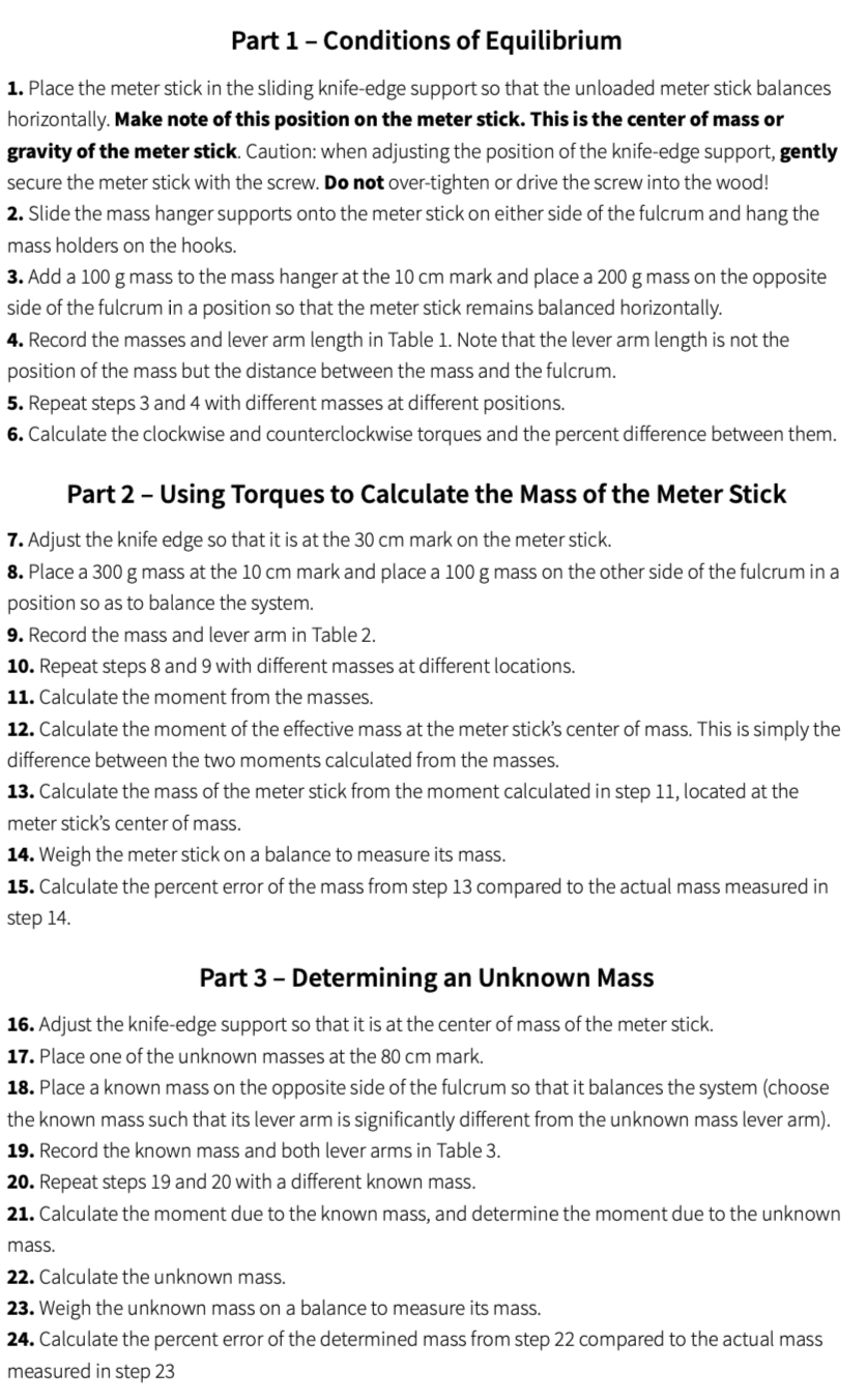 Solved Part 1 - Conditions of Equilibrium 1. Place the meter | Chegg.com