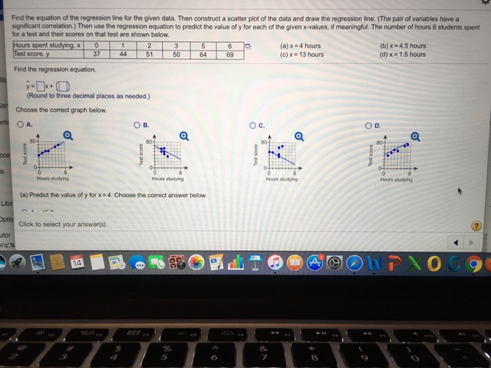 Solved Find the equation of the regression line for the | Chegg.com