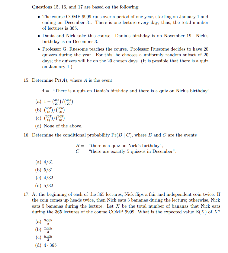 Solved Questions 15, 16, and 17 are based on the following: | Chegg.com
