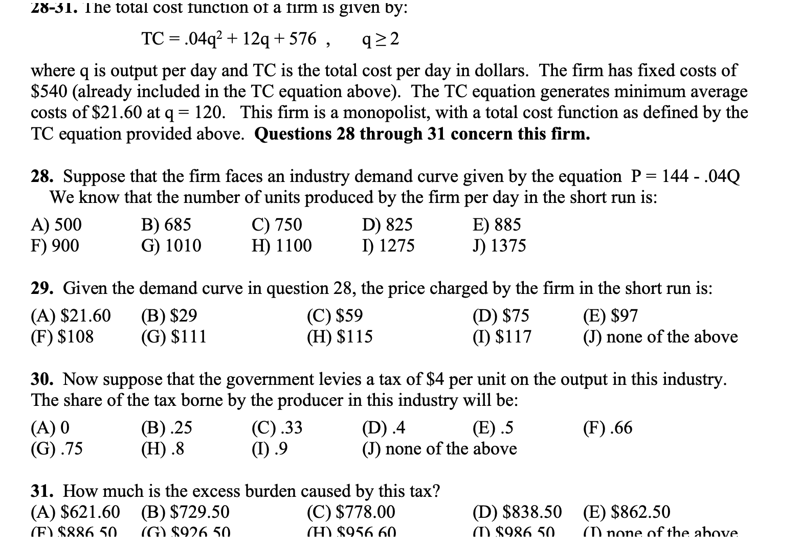 Solved 28-51. ﻿I he total cost function of a tirm is given | Chegg.com