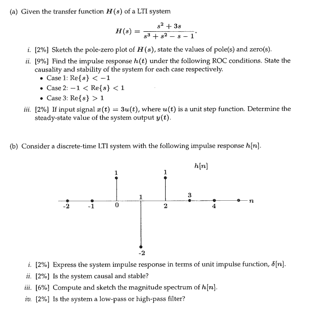 Solved (a) Given the transfer function H(s) of a LTI system | Chegg.com