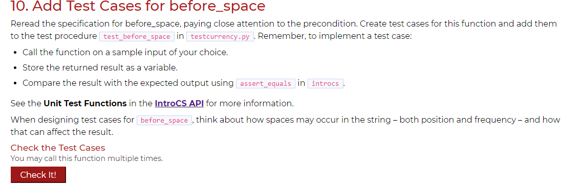 Solved 10. Add Test Cases tor betore_space Reread the | Chegg.com