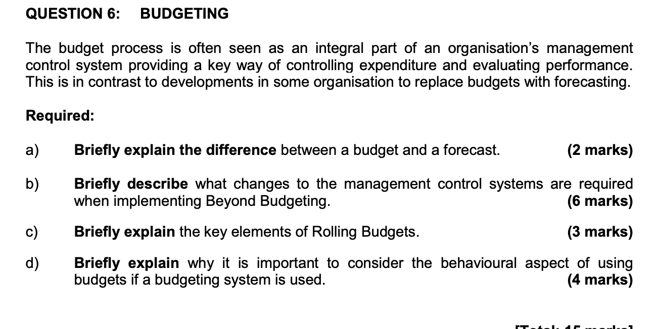 Solved QUESTION 6: BUDGETING The Budget Process Is Often | Chegg.com