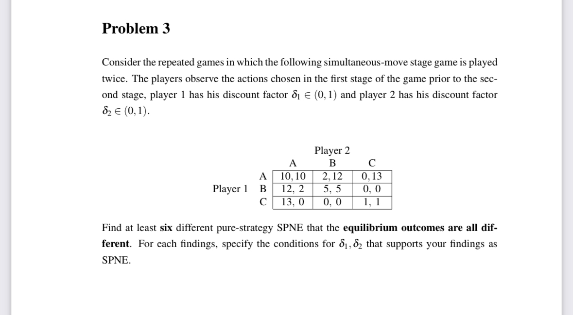 Solved Consider The Repeated Games In Which The Following | Chegg.com