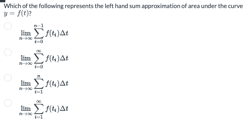 Solved Which of the following represents the left hand sum | Chegg.com