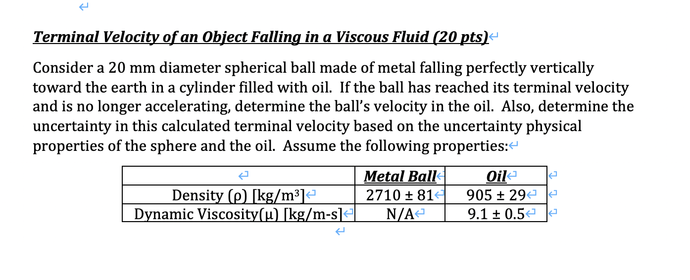 Solved Terminal Velocity of an Object Falling in a Viscous | Chegg.com