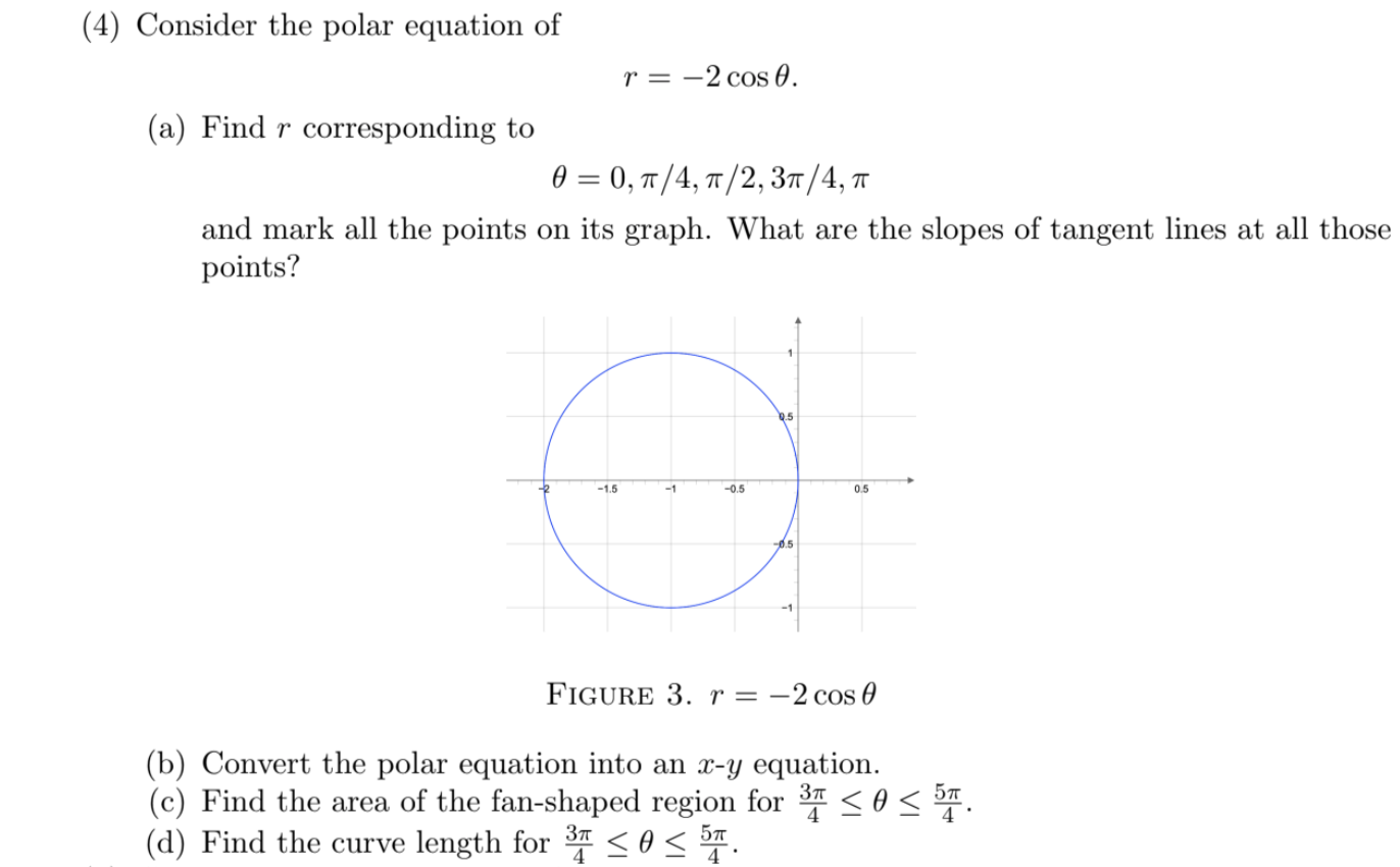 Solved (4) Consider the polar equation of r=−2cosθ. (a) Find