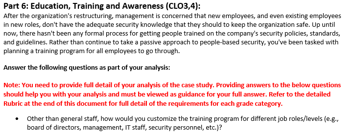 Solved Part 6: Education, Training And Awareness (clo3,4): 