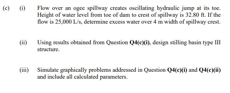 Solved (c) (i) (ii) (iii) Flow over an ogee spillway creates | Chegg.com