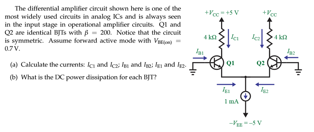 Solved The differential amplifier circuit shown here is one | Chegg.com