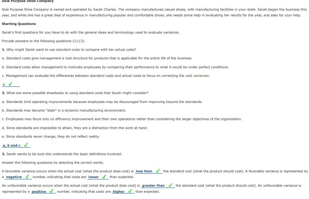 Solved Sole Purpose Shoe Company Sole Purpose Shoe Company