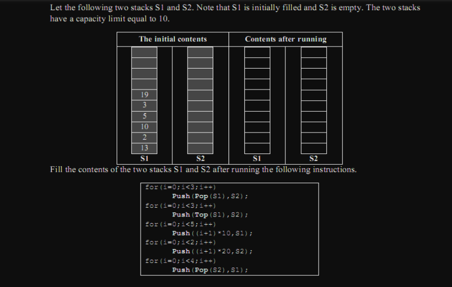 Solved Let the following two stacks S1 and S2. Note that $1 | Chegg.com