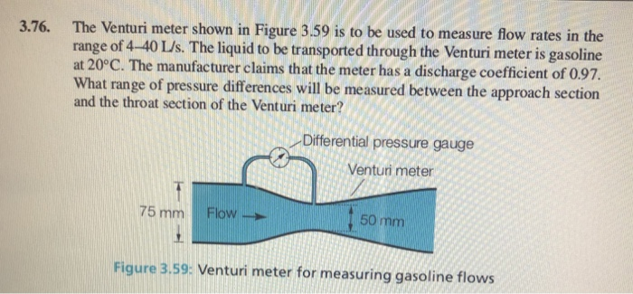 Solved The Venturi meter shown in Figure 3.59 is to be used | Chegg.com