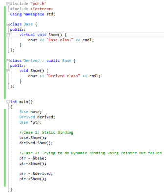Solved [O⿻三丨include "pch.h" "Hinclude 3; Eint main() \& Base | Chegg.com