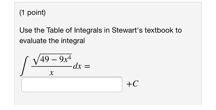 Solved (1 Point) Use The Table Of Integrals In The Back Of | Chegg.com