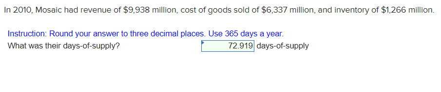 Solved In 2010, Mosaic had revenue of $9,938 million, cost | Chegg.com