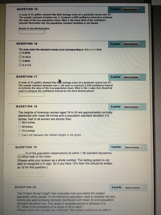 Solved A study of 35 golfers showed that their average score