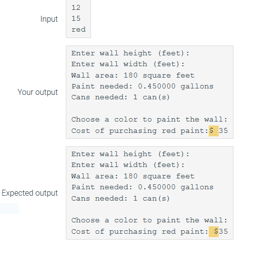 Solved Input 12 15 red Enter wall height (feet): Enter wall | Chegg.com