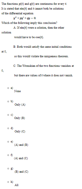 Solved The Functions P T And G T Are Continuous For Eve Chegg Com